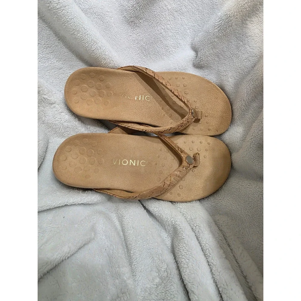 Vionic Mona Tan Cork Orthotic Flip Flop Sandals Womens 7 Arch Support VW5235